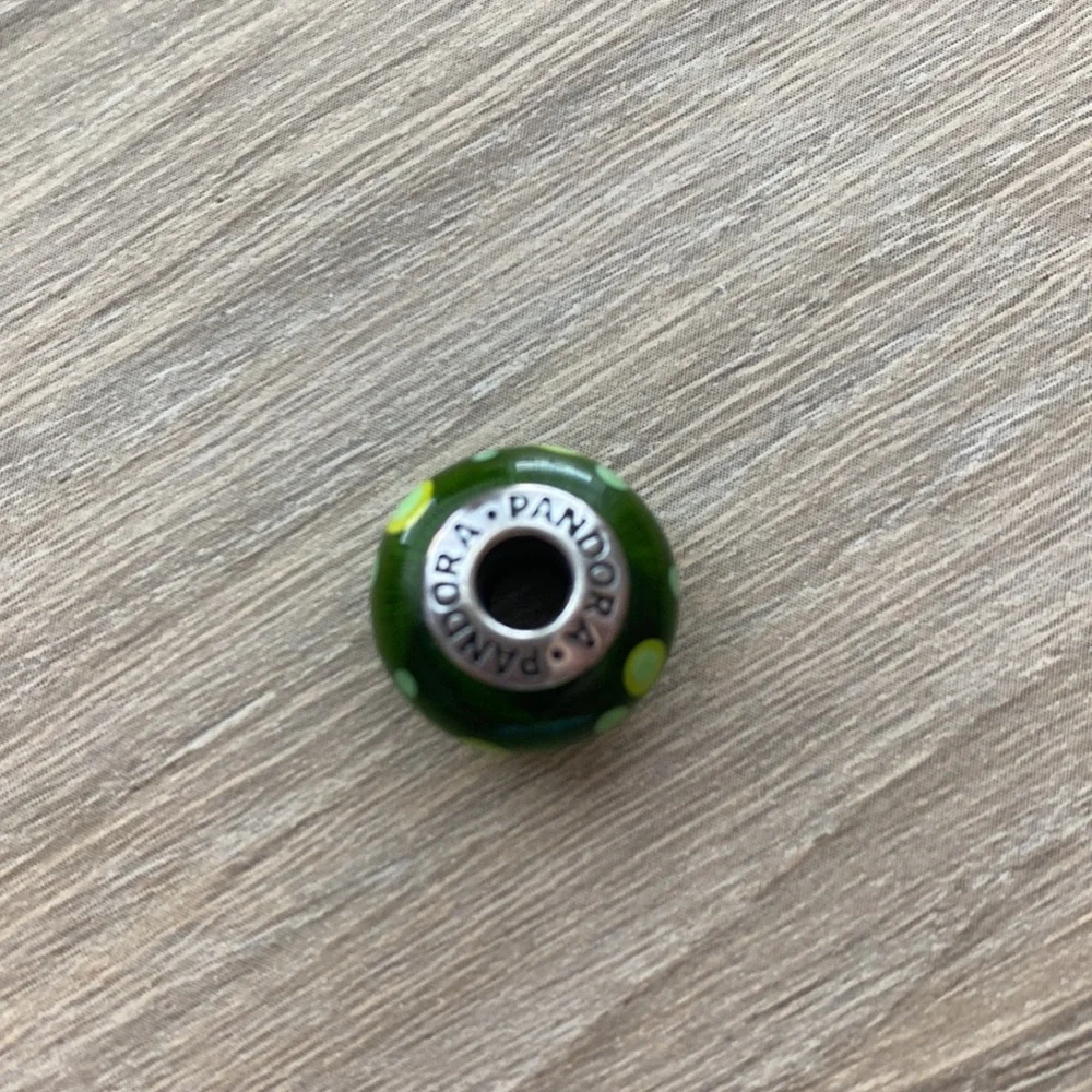 Authentic Pandora Murano Dark Green With Light Green Polka Dots Bead/Charm - Picture 3 of 3